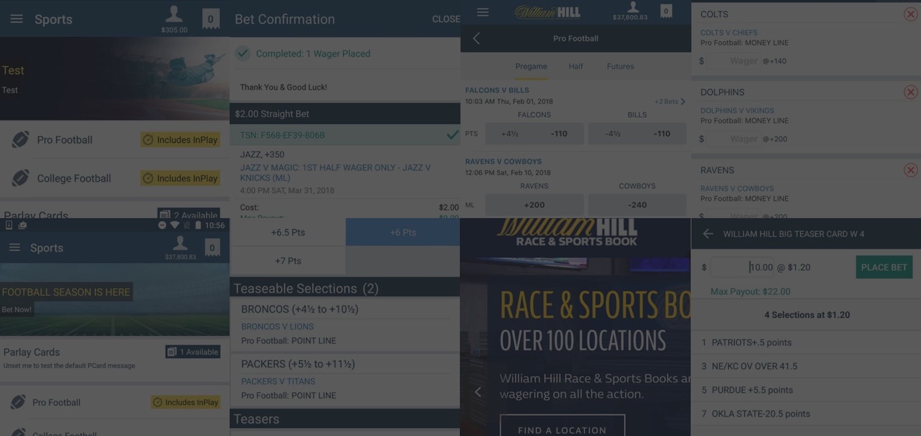 Snapshots of the William Hill Native Sportsbook